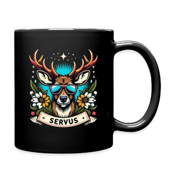 Bayern Bierzelt Hirsch Servus Dialekt Lustig Cool - Tasse einfarbig - Schwarz - Rechts