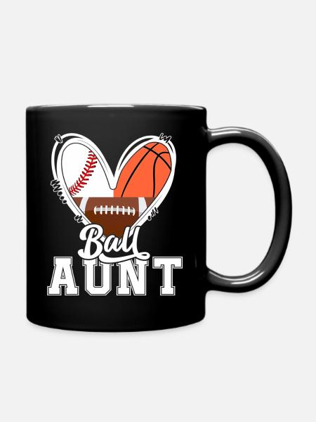 Ball Aunt Funny Baseball Football Basketball Aunt - Full Colour Mug - black