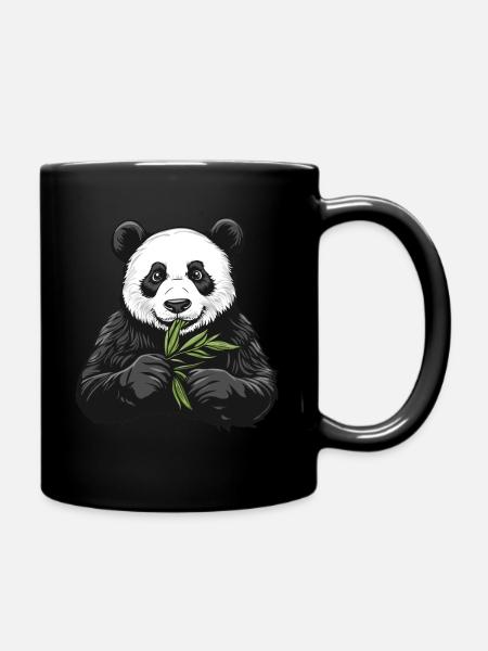 Pandabär mit Bambus - Tasse einfarbig - Schwarz