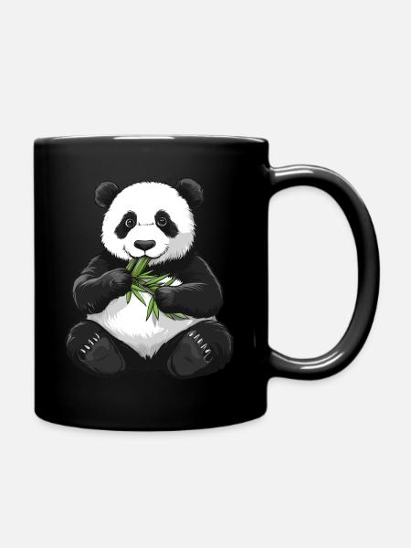 Pandabär mit Bambus - Tasse einfarbig - Schwarz