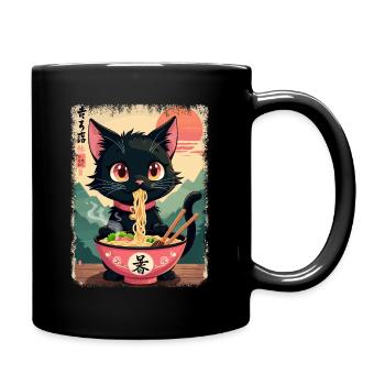 Chat, Ramen, Nouilles Japonaises, Drôle de Kawaii - Mug uni - noir - Droite