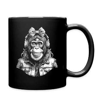 Stilvolles Tierdesign Shirt mit Schimpanse - Tasse einfarbig - Schwarz - Rechts