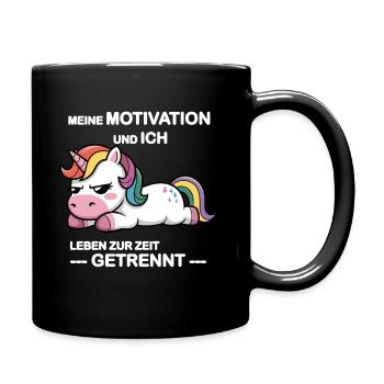 Motivation und ich sind getrennt, Lustiger Spruch - Tasse einfarbig - Schwarz - Rechts