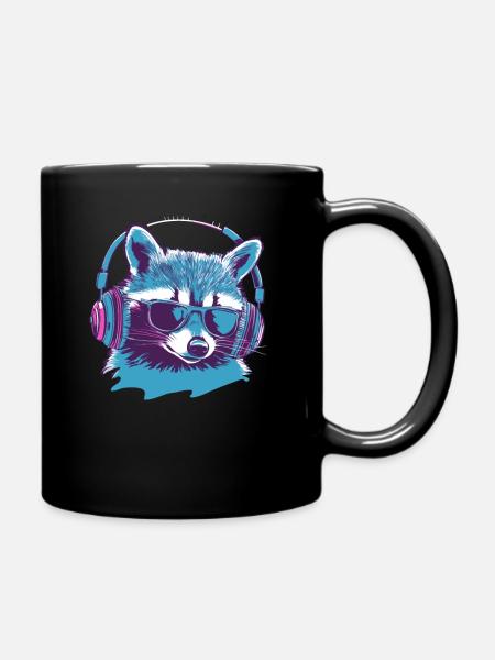 Zocker Waschbär mit Sonnenbrille und Kopfhörern - Tasse einfarbig - Schwarz
