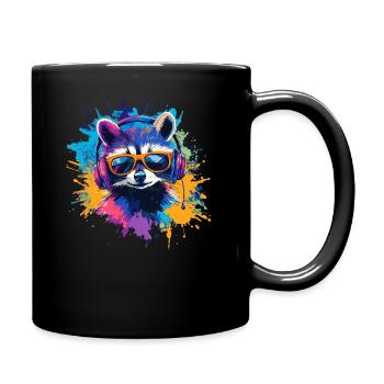 Colorful Gambler Raccoon with Gaming Headphones - Full Colour Mug - black - Right