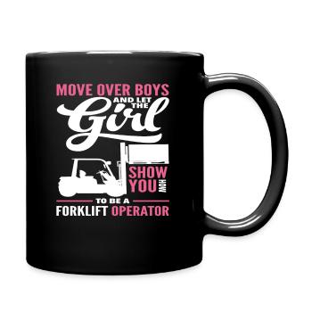 Forklift driver shows it to the guys - Full Colour Mug - black - Right