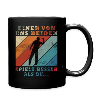 One of us two plays darts better than you - Full Colour Mug - black - Right