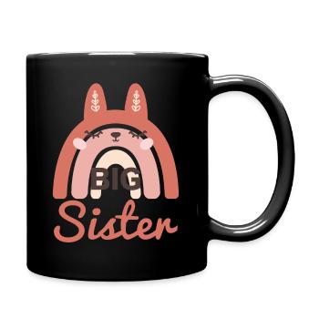 Grosse Schwester Hase Regenbogen sister-to-be - Tasse einfarbig - Schwarz - Rechts