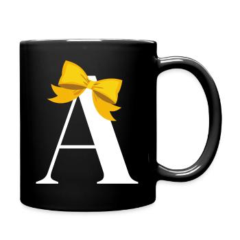 Gelber Schleifenbuchstabe - Tasse einfarbig - Schwarz - Rechts