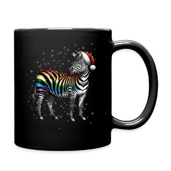 Rainbow Zebra with Santa Hat - Full Colour Mug - black - Right