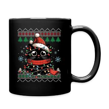 Funny Cat Ugly Christmas Sweater - Full Colour Mug - black - Right