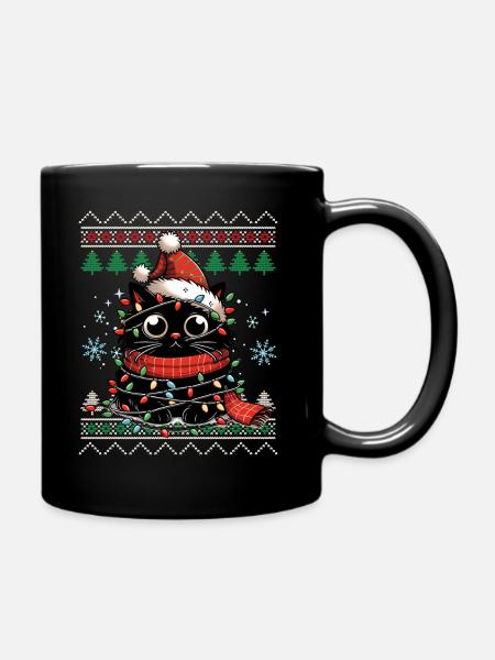 Lustiger Katzen Hässlicher Weihnachts Pullover - Tasse einfarbig - Schwarz