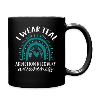 Je porte une prise de conscience sur le rétablissement de la dépendance à la sarcelle - Mug uni - noir - Droite