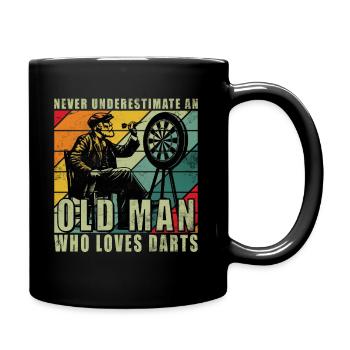 Never Underestimate an old man who Plays Darts - Tasse einfarbig - Schwarz - Rechts