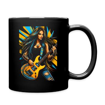 Wild guitar diva with electric guitar - Full Colour Mug - black - Right