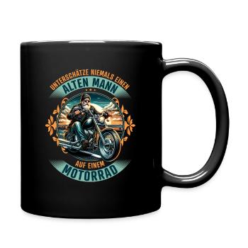 Unterschätze nie einen alten Mann auf ein Motorrad - Tasse einfarbig - Schwarz - Rechts