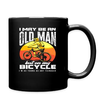 Old man on bicycle young as a teenager - Full Colour Mug - black - Right