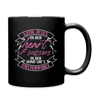 Avec Jésus dans son cœur et des ciseaux à la main - Mug uni - noir - Droite