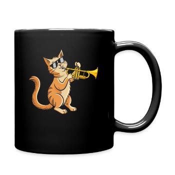 lustige Katze mit Sonnenbrille spielt Trompete - Tasse einfarbig - Schwarz - Rechts