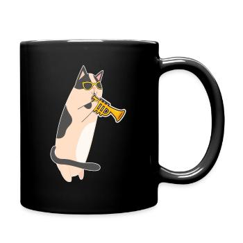 Katze mit Sonnenbrille spielt Trompete - Tasse einfarbig - Schwarz - Rechts