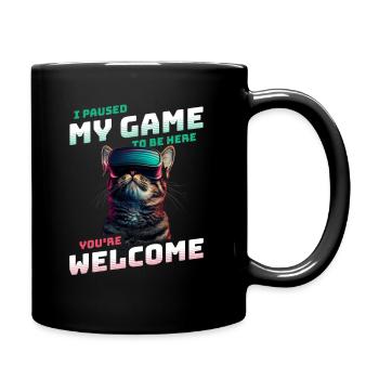 I just paused my game to be here - Katze mit VR - Tasse einfarbig - Schwarz - Rechts