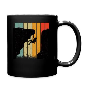 Retro Rock Climbing Silhouette Against Striped Sun - Full Colour Mug - black - Right