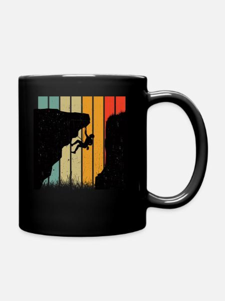 Retro Felsklettern Silhouette Gegen Gestreifte Sonne - Tasse einfarbig - Schwarz