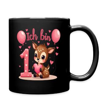 Süßes Reh Ich bin 1 Kinder 1. Geburtstag Mädchen - Tasse einfarbig - Schwarz - Rechts