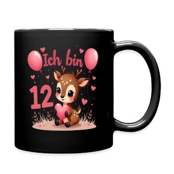 Süßes Reh Ich bin 12 Kinder 12. Geburtstag Mädchen - Tasse einfarbig - Schwarz - Rechts