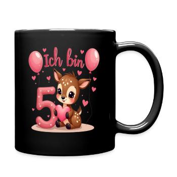 Süßes Reh Ich bin 5 Kinder 5. Geburtstag Mädchen - Tasse einfarbig - Schwarz - Rechts