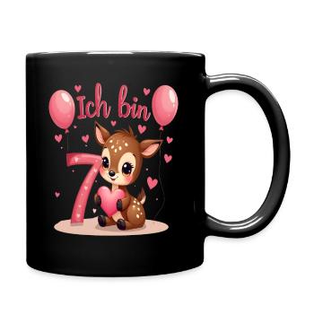 Süßes Reh Ich bin 7 Kinder 7. Geburtstag Mädchen - Tasse einfarbig - Schwarz - Rechts