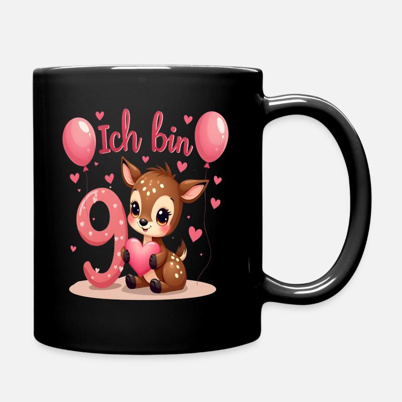 Süßes Reh Ich bin 9 Kinder 9. Geburtstag Mädchen - Tasse einfarbig - Schwarz