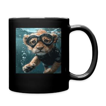 Löwe - Tasse einfarbig - Schwarz - Rechts