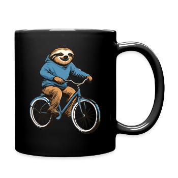 Faultier auf Fahrrad - Tasse einfarbig - Schwarz - Rechts