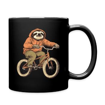 Faultier auf Fahrrad - Tasse einfarbig - Schwarz - Rechts