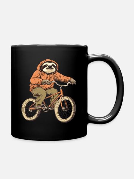 Faultier auf Fahrrad - Tasse einfarbig - Schwarz