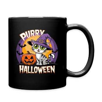 Purry Halloween Katze Hexe Kürbis Schnurren Süß - Tasse einfarbig - Schwarz - Rechts