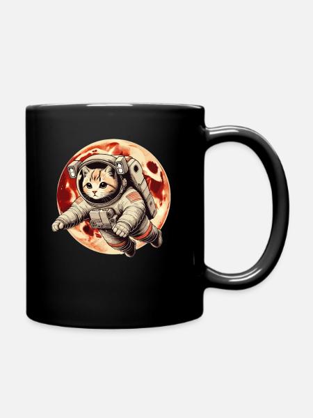 Chat, Espace, Astronaute, Espace, Kawaii - Mug uni - noir