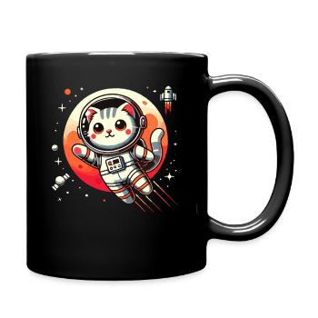Katze, Weltraum, Astronaut, Weltall, Kawaii - Tasse einfarbig - Schwarz - Rechts