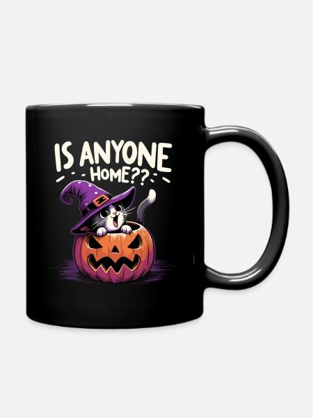 Halloween Katze Hexenhut Hexe Fratze Niedlich Fun - Tasse einfarbig - Schwarz