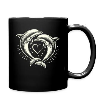 Dauphin, Dauphins Mignons, Coeur - Mug uni - noir - Droite