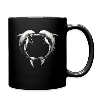Dauphin, Dauphins Mignons, Coeur - Mug uni - noir - Droite