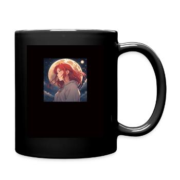 Anime, Mädchen, rote Haare, Mondschein, Träumer - Tasse einfarbig - Schwarz - Rechts