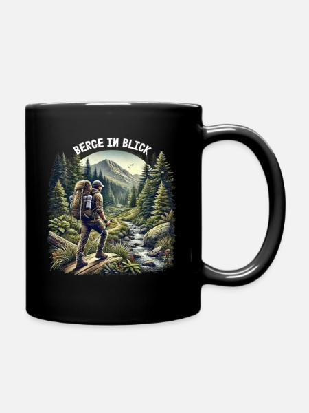 Berge im Blick - Tasse einfarbig - Schwarz