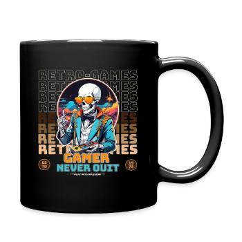 Retro Gamer Never Quit Skelett Design - Tasse einfarbig - Schwarz - Rechts