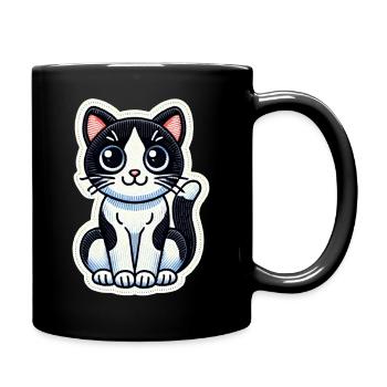 Cute Black & White Cat is sitting nicely / Patch - Full Colour Mug - black - Right