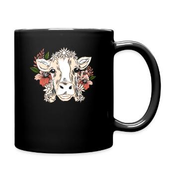 Kuh Mit Blumenkranz Blumenmuster - Tasse einfarbig - Schwarz - Rechts