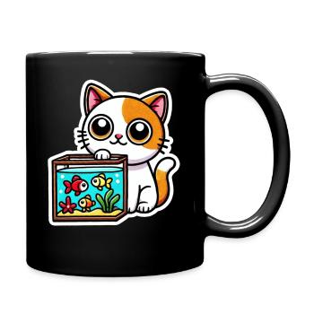 Cute ginger white Cat sitting by the Aquarium - Full Colour Mug - black - Right