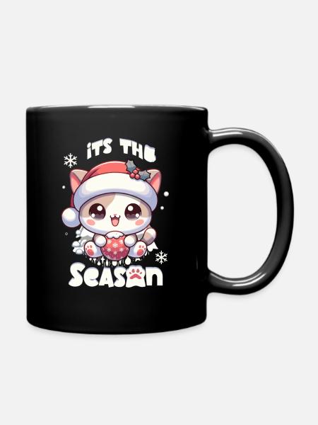 Its the season Christmas Christmas Cute Cat - Full Colour Mug - black