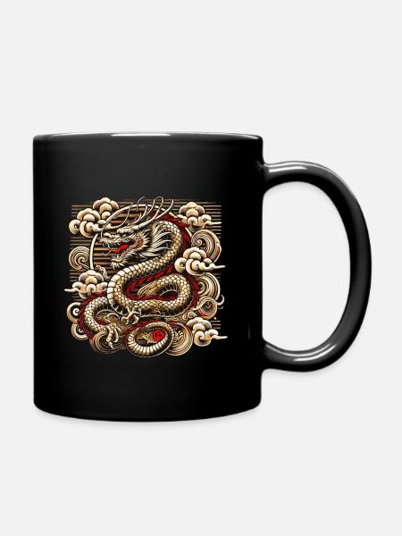 Kaiserliches Drachen Japan Retro 80s 90s Wolken - Tasse einfarbig - Schwarz